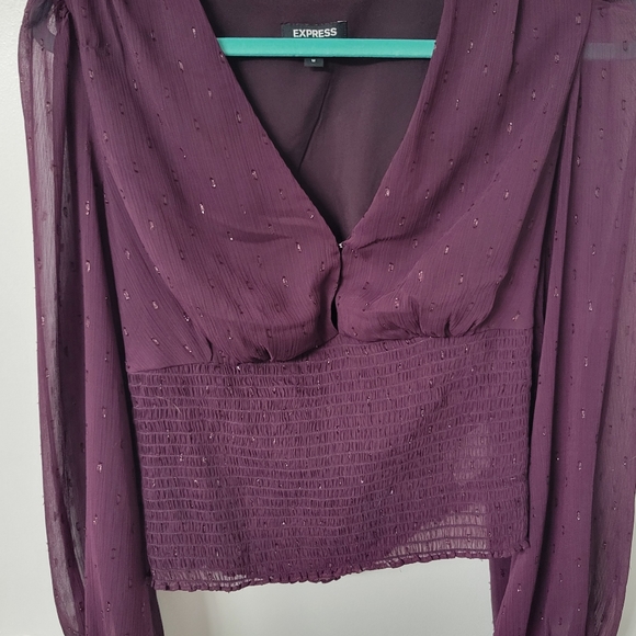 Express women's plum chiffon blouse with smocked elastic waistline size medium - Picture 2 of 10